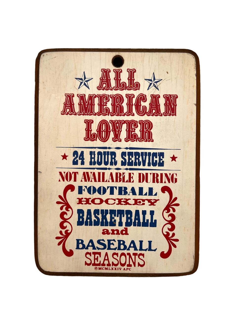 Vintage 70s All American Lover Wall Decor Wood Plaque Man Cave Sports Fan